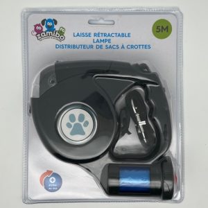 Laisse rétractable – 5M – 10kg + distributeur